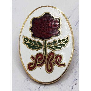 Red Rose Gold Tone Single Flower Round One Inch White Brooch Pin